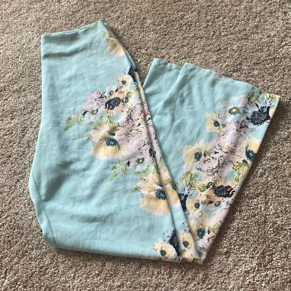 ASOS BLUE YELLOW FLORAL FLARE PANTS US 4